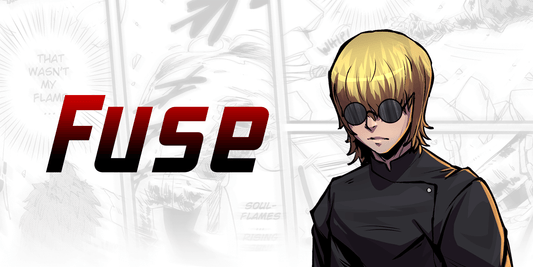 A boy, with the word "Fuse" over a manga background