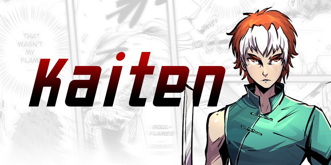 Manga character boy, "Kaiten" on manga white background