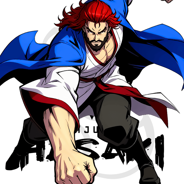 Reign Master Ryuu in dynamic pose on the Ninjurai Hasaki Logo